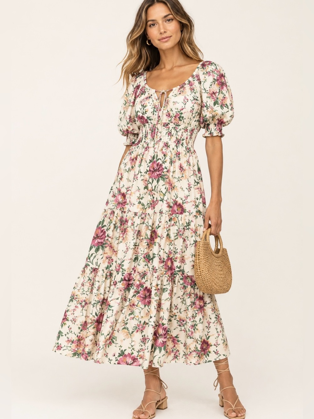 NWT Anthropologie Cotton The Somerset Puff Sleeve Floral Midi Dress Size M - Picture 2 of 14